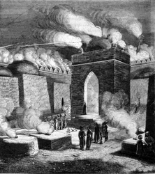 Der Feuertempel von Atesh - gah in Baku, Aserbaidschan. 19. Jahrhundert Gravur