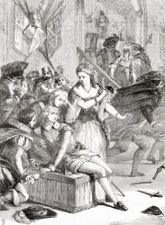 Die Ermordung Gustavs III. durch Jacob Johan Anckarström auf einem Maskenball, Stockholm, Schweden, 1792