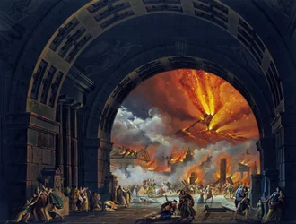 Die Zerstörung Pompejis (Ausbruch des Vesuvs). Gemälde für die Oper von Giovanni Pacini „Der letzte Tag von Pompeji“. 1817. Teatro alla Scala in Mailand.