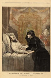 Der Kaiser (Zar) von Russland Alexander III. (1815-1894) auf seinem Sterbebett, von 1881 bis 1894, seine Herrschaft zeigte einen kompromisslosen Autokraten, der eine friedliche Außenpolitik führte und freiwilliger Akteur der Annäherung an Frankreich war. G