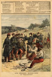 Der Waguemestre, der Militär, der für die Verteilung der Post an die Truppen zuständig ist. Gravur in „Le petit journal“ 23/09/1893. Sammlung Selva