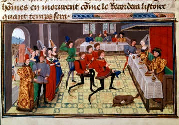 Das Hochzeitsbankett bei der Hochzeit von Clarisse, Tochter von König Yvon von Gascogne und Renaud