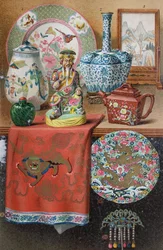 Verschiedene Beispiele chinesischer Kunst und Dekoration