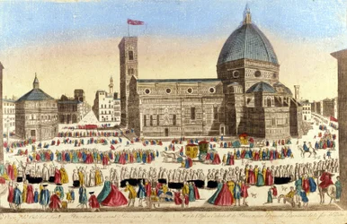 Ansicht der großen Kathedrale von Florenz (Duomo Santa Maria del Fiore) realisiert von Filippo Brunelleschi, am Tag der Prozession des Heiligen Gottes. Um 1790