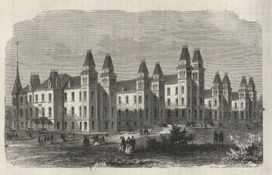 Ward Island Emigrant Hospital - New York State - Emigration Commission Establishment - Gravur in „Das illustrierte Universum“ von 1869