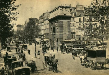 Ansicht von Porte Saint Denis, in Paris. Fotografie, späte 19. Jahrhundert, Paris. Sammlung Selva.