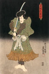 Ukiyo-e-Druck eines Schauspielers, der einen Samurai spielt, von Kunisada