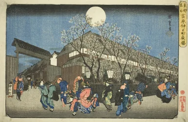 Kirschblüten bei Nacht auf Nakanocho in Yoshiwara (Yoshiwara Nakanocho yozakura), aus der Serie "Berühmte Orte in der östlichen Hauptstadt (Toto meisho)"