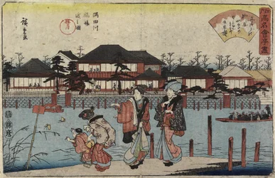 Überquerung des Sumida-Flusses bei Hashiba, das Restaurant Yanagiya, 1830-1844