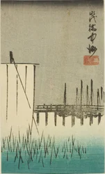 Eitai-Brücke, Nakasu und Mitsumata, Abschnitt eines Blattes aus der Serie "Ausschnitte berühmter Orte in Edo"