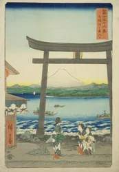 Eingang zu Enoshima in der Provinz Sagami (Sagami Enoshima iriguchi), aus der Serie "Sechsunddreißig Ansichten des Berges Fuji (Fuji sanjurokkei)"