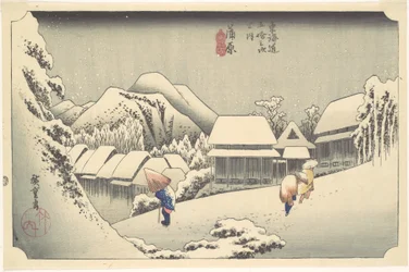 Abendlicher Schnee in Kanbara, aus der Serie „Die 53 Stationen des Tōkaidō“
