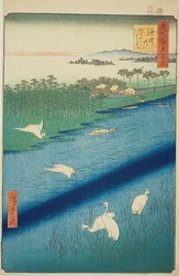 Fährüberfahrt bei Sakasai (Sakasai no watashi), Nr.67 aus der Serie „Hundert berühmte Ansichten von Edo (Meisho Edo hyakkei)“