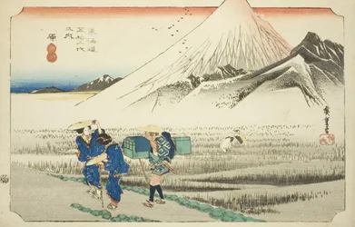 Hara: Berg Fuji am Morgen, aus der Serie "Dreiundfünfzig Stationen der Tokaido-Straße," auch bekannt als Hoeido Tokaido