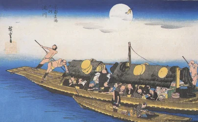 Hiroshige Eine Fähre auf dem Fluss