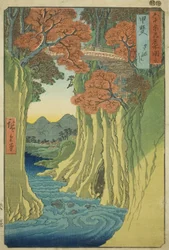 Provinz Kai: Affenbrücke (Kai, Saruhashi), aus der Serie "Berühmte Orte in den sechzig Provinzen (Rokujuyoshu meisho zue)"