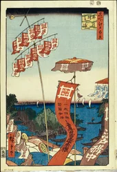 Kanasugi-Brücke und Shibaura. Einhundert berühmte Ansichten von Edo, um 1858