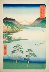 Der Suwa-See in der Provinz Shinano (Shinshu Suwa no mizuumi), aus der Serie "Sechsunddreißig Ansichten des Berges Fuji (Fuji sanjurokkei)"