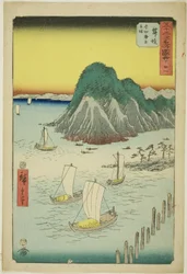 Maisaka: Fähren überqueren das Meer bei Imagiri, Nr. 31 aus der Serie Berühmte Ansichten der dreiundfünfzig Stationen, auch bekannt als der Vertikale Tokaido