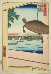 Mannen-Brücke, Fukagawa (Fukagawa Mannenbashi), aus der Serie "Hundert berühmte Ansichten von Edo (Meisho Edo hyakkei)"