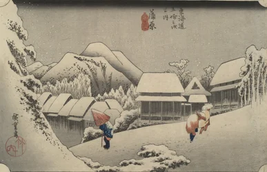 Nächtlicher Schnee in Kanbara, aus der Serie Dreiundfünfzig Stationen des Tōkaidō