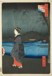 Nachtansicht des Matsuchi-Hügels und des San’ya-Kanals (Matsuchiyama San’yabori yakei), aus der Serie "Hundert berühmte Ansichten von Edo (Meisho Edo hyakkei)"