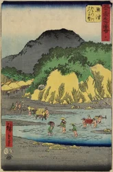 Fuß des Berges Satta am Okitsu-Fluss, Okitsu, Juli 1855