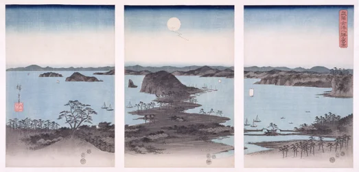 Panorama von Ansichten von Kanazawa bei Vollmond, aus der Serie 
