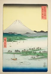 Kiefernstrand bei Miho in der Provinz Suruga (Suruga Miho no matsubara), aus der Serie "Sechsunddreißig Ansichten des Berges Fuji (Fuji sanjurokkei)"