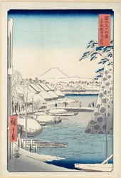 Flussufer bei Sukiya in Edo (Tōto Sukiya-gashi), aus der Serie Sechsunddreißig Ansichten des Berges Fuji