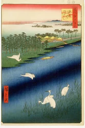 Sakasai-Fähre, Platte 67 aus der Serie Einhundert berühmte Ansichten von Edo, Edo-Periode, Ansei-Ära, 1857