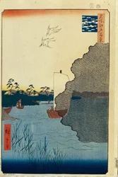 Verstreute Kiefern am Tone-Fluss, Hundert berühmte Ansichten von Edo, 1856-1858