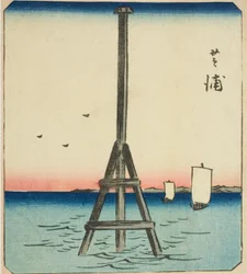 Shibaura, Abschnitt eines Blattes aus der Serie "Ausschnitte berühmter Orte in Edo"