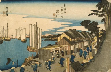 Shinagawa: Abreise eines Daimyo aus der Serie 53 Stationen des Tokaido, 1831-4