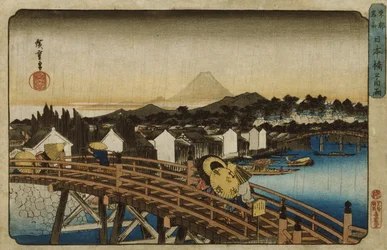 Plötzlicher Regenschauer auf der Nihonbashi-Brücke