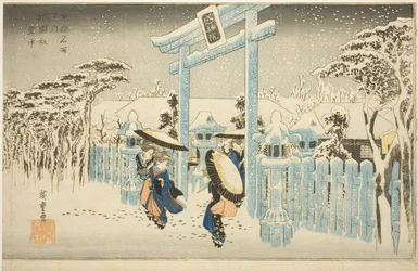 Der Gion-Tempel im Schnee, aus der Serie "Berühmte Orte in Kyoto"
