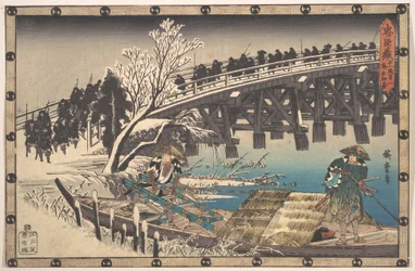 Die getreuen Ronin überqueren die lange Brücke, um zum nächtlichen Angriff auf Moronao aufzubrechen