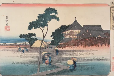 Die Spiralhalle des Tempels der fünfhundert Arhats, aus der Serie „Berühmte Orte in Edo“, 1830er Jahre