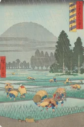 Blick auf den fernen Berg O-yama in der Provinz Hoki, Tafel 41 aus der Serie: Berühmte Ansichten aus den mehr als sechzig Provinzen