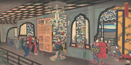 Obergeschoss des Gankiro-Teehauses in Yokohama, 4. Monat, 1860