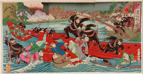 Heftige Schlacht zu Land und zu Wasser am Taidong-Fluss bei Pyongyang, September 1894