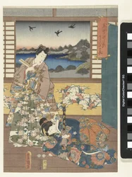 Prinz Genji und kniende Frau