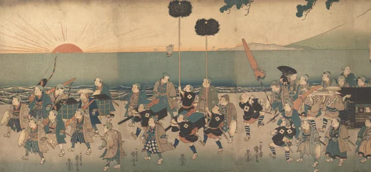 Jungen spielen einen Daimyo-Prozession nach, 19. Jahrhundert