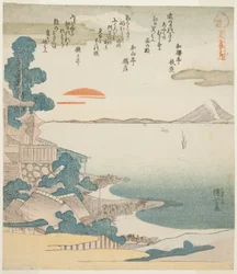 Morgendämmerung über dem Berg Fuji und Susaki, aus der Serie "Fünf Ansichten des Berges Fuji"