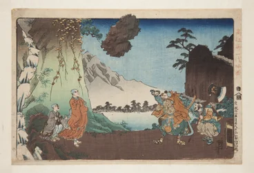 Nichiren und der schwebende Felsen am Berg Komuro am 28. Tag des fünften Monats 1274