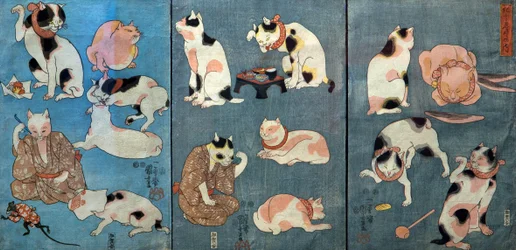 Sprichwörter illustriert von Katzen (Tatoe zukushi no uchi), ca. 1852