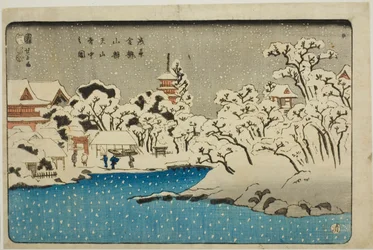 Schnee auf dem Benten-Hügel am Kinryuzan-Tempel in Asakusa