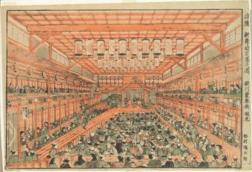 Perspektivbild eines Kabuki-Theaters (Uki-e Kabuki shibai no zu)