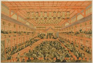 Perspektivbild eines Kabuki-Theaters (Uki-e Kabuki shibai no zu)