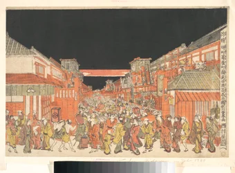 Perspektivdruck (Uki-e) der Theater in Sakaicho und Fukiyacho am Eröffnungsabend